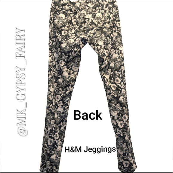 H&M Jeggings Black and White Floral Print Size 8 with back pockets - Picture 3 of 7